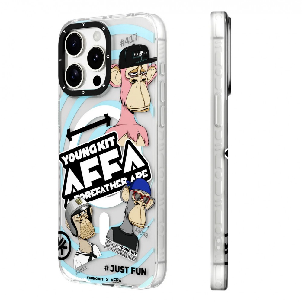 iPhone 15 Pro Case H&uuml;lle - Youngkit Funny BoredApe (@BAYC) mit Magsafe - Hellblau
