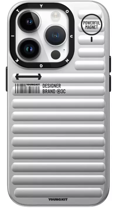 iPhone 15 Pro Case Hülle - Youngkit True Color Luggage-Inspired mit MagSafe - Silber