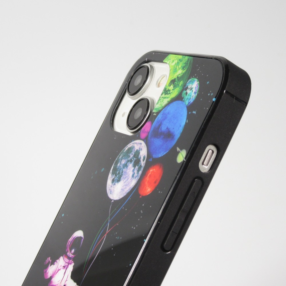 Coque iPhone 15 - Silicone Glossy lumière LED intégrée avec port USB-C - Floating Astronaut - Noir