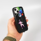 Coque iPhone 15 - Silicone Glossy lumière LED intégrée avec port USB-C - Floating Astronaut - Noir
