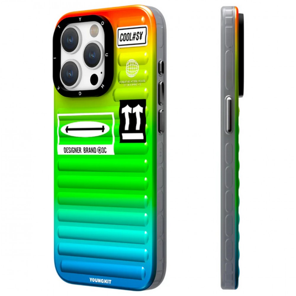 iPhone 15 Case H&uuml;lle - Youngkit Color-Gradient Luggage-Inspired Case - Gr&uuml;n/orange