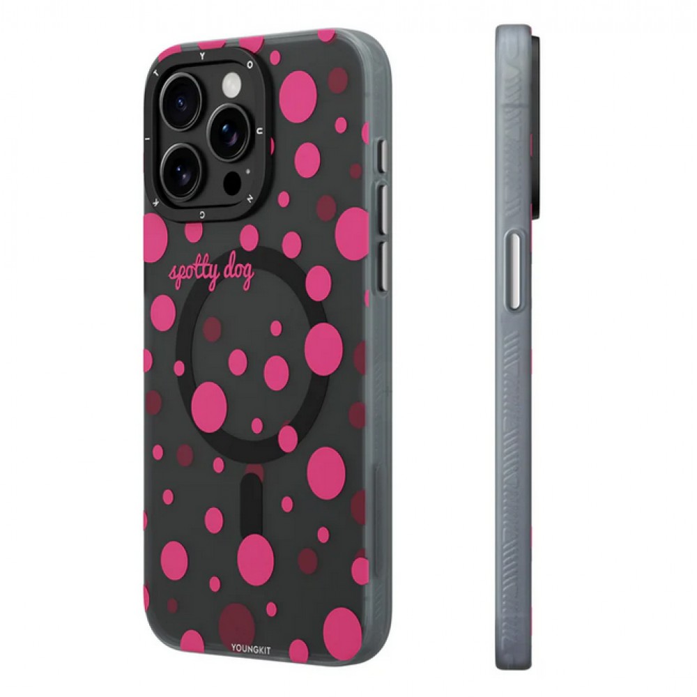iPhone 15 Case H&uuml;lle - Youngkit Colorful Polka Dots Case mit Magsafe - Schwarz