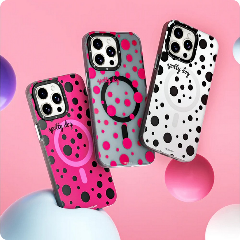 iPhone 15 Case H&uuml;lle - Youngkit Colorful Polka Dots Case mit Magsafe - Schwarz