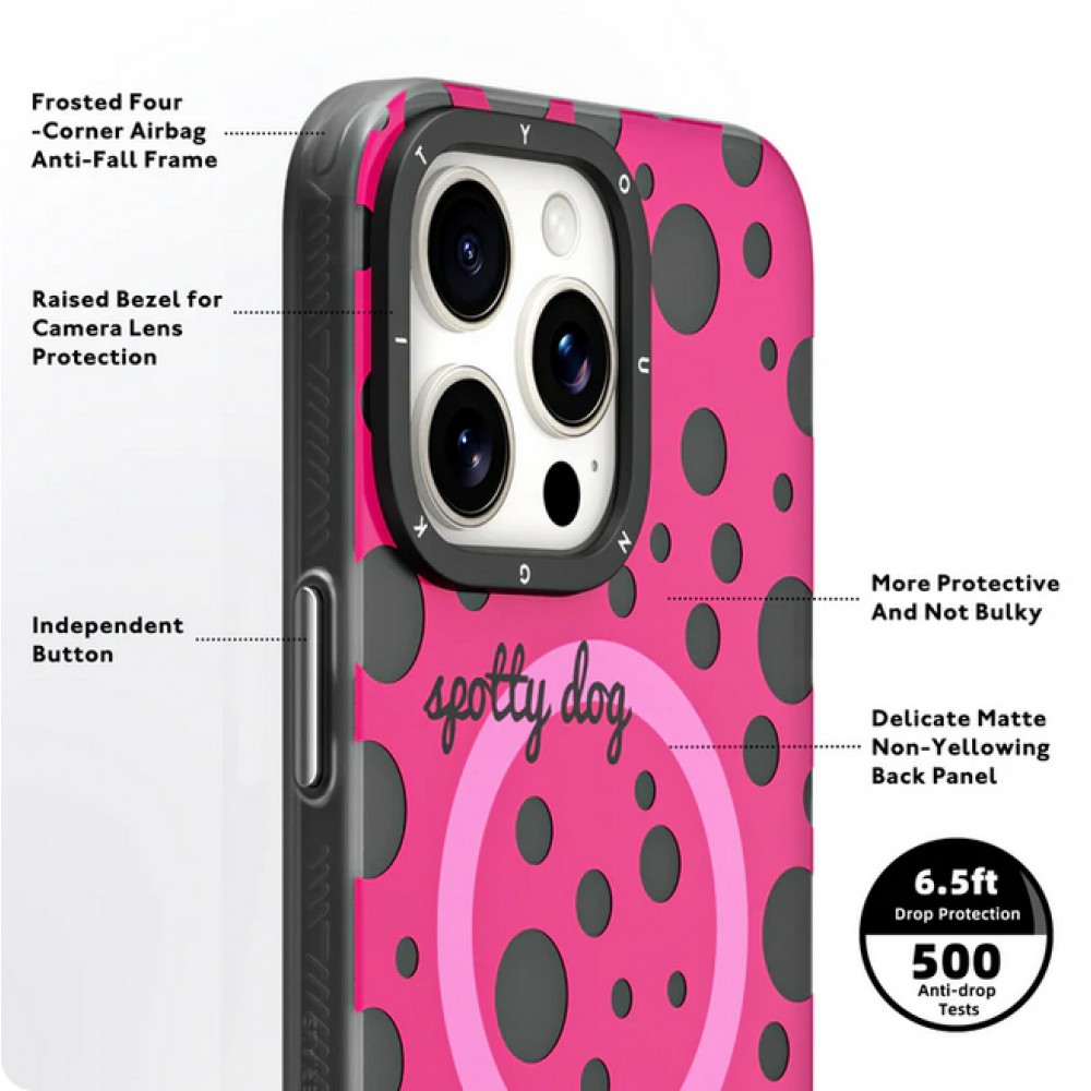 iPhone 15 Case H&uuml;lle - Youngkit Colorful Polka Dots Case mit Magsafe - Schwarz