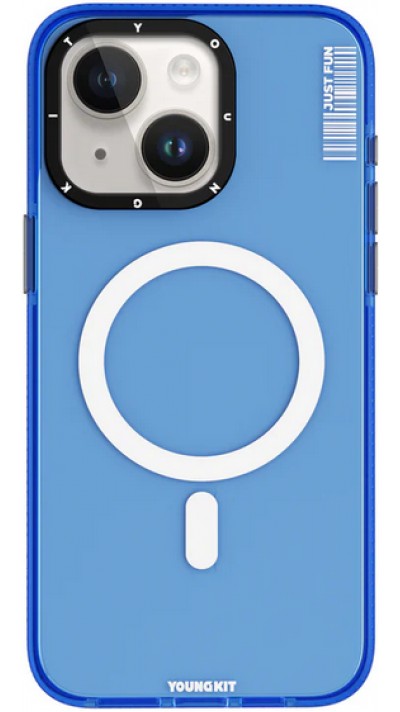 iPhone 15 Case Hülle - Youngkit Transparent Crystal Glossy Case avec Magsafe - Blau