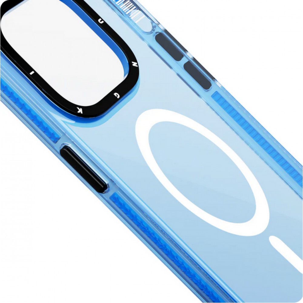 iPhone 15 Case Hülle - Youngkit Transparent Crystal Glossy Case avec Magsafe - Blau