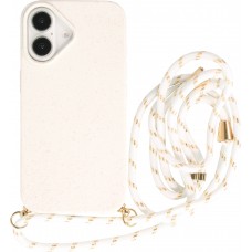 iPhone 16 Case Hülle - Bio Eco-Friendly Vegan mit Handykette Necklace - Weiss
