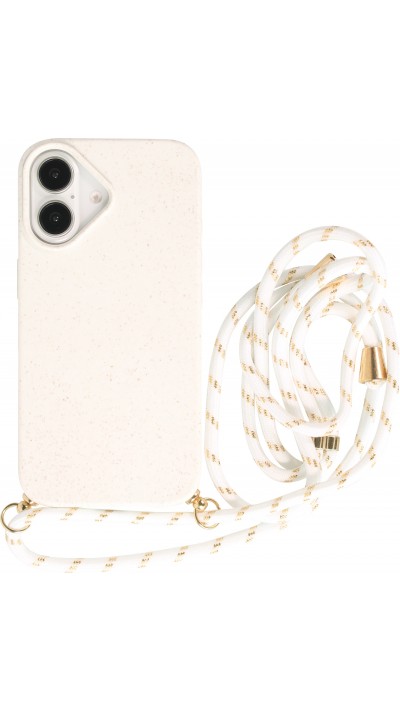 iPhone 16 Case Hülle - Bio Eco-Friendly Vegan mit Handykette Necklace - Weiss