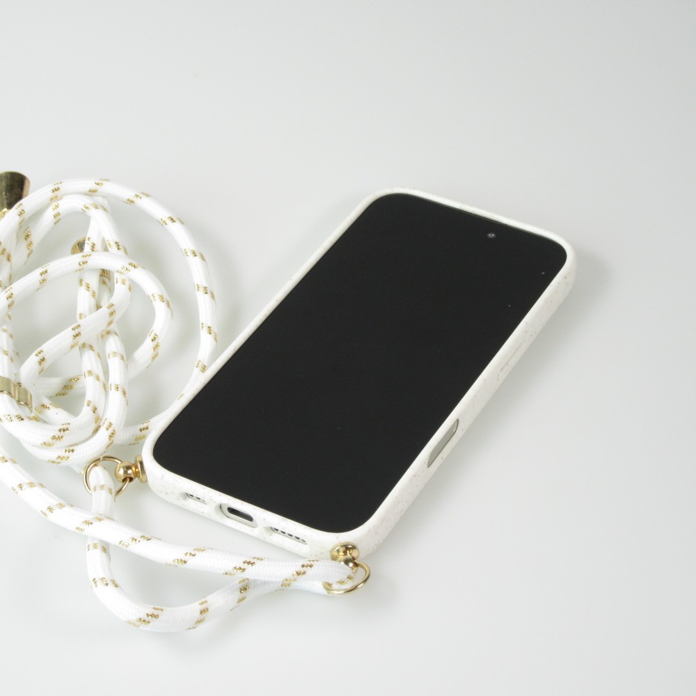 iPhone 16 Case Hülle - Bio Eco-Friendly Vegan mit Handykette Necklace - Weiss