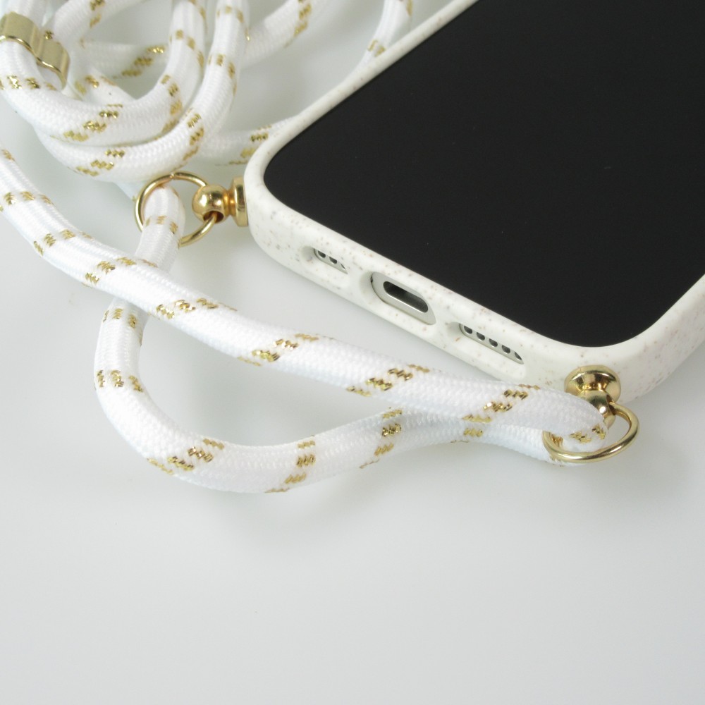 iPhone 16 Case Hülle - Bio Eco-Friendly Vegan mit Handykette Necklace - Weiss