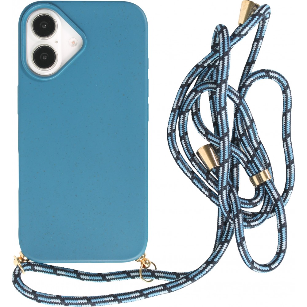iPhone 16 Case Hülle - Bio Eco-Friendly Vegan mit Handykette Necklace blau