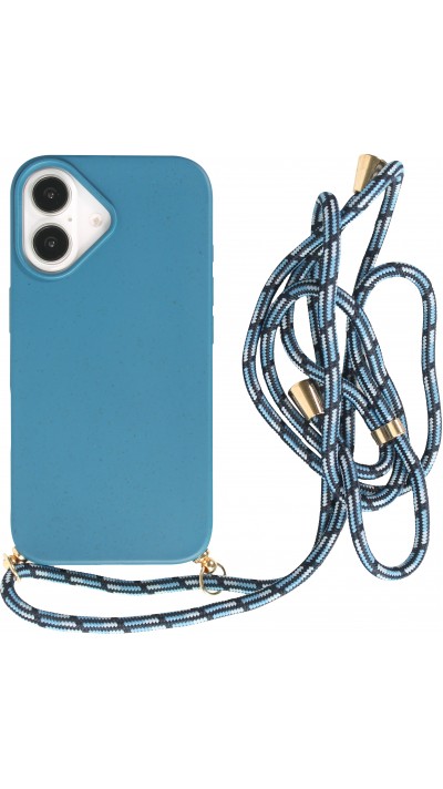 iPhone 16 Case Hülle - Bio Eco-Friendly Vegan mit Handykette Necklace blau