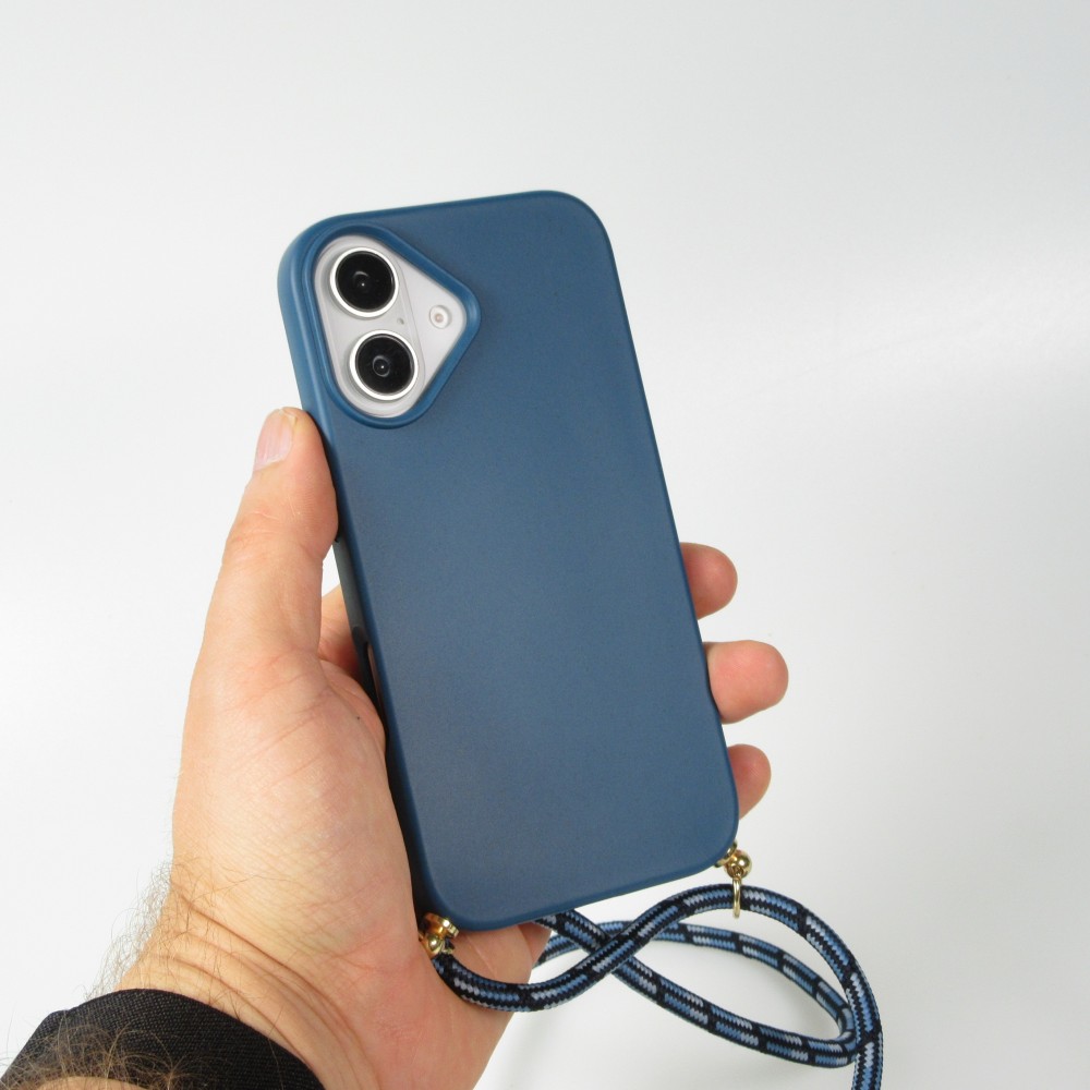 iPhone 16 Case Hülle - Bio Eco-Friendly Vegan mit Handykette Necklace blau