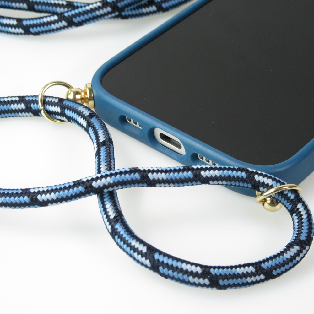 iPhone 16 Case Hülle - Bio Eco-Friendly Vegan mit Handykette Necklace blau