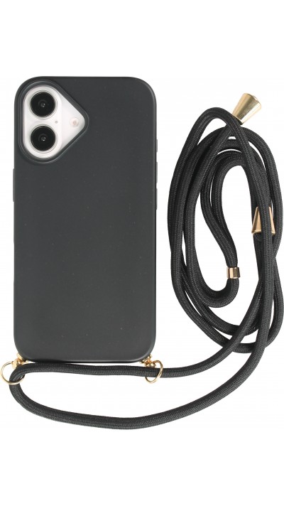 iPhone 16 Case Hülle - Bio Eco-Friendly Vegan mit Handykette Necklace - Schwarz