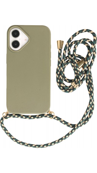 iPhone 16 Case Hülle - Bio Eco-Friendly Vegan mit Handykette Necklace - Dunkelgrün