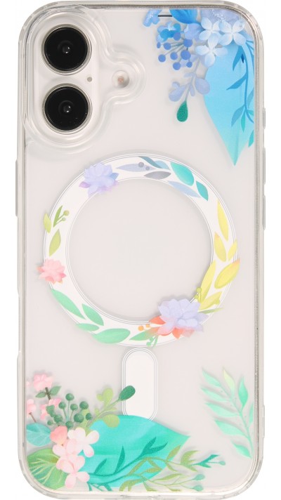 iPhone 16 Case Hülle - Gummi Silikon steif mit MagSafe Frühlings Blumen - Transparent