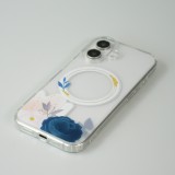 iPhone 16e Case Hülle - Gummi Silikon steif mit MagSafe blaue Rose - Transparent