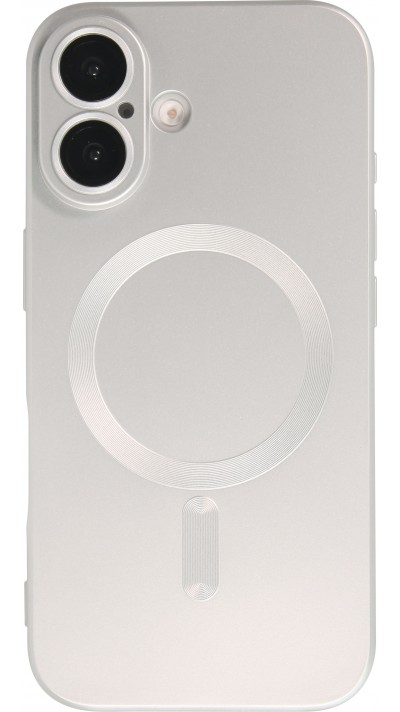 iPhone 16 Case Hülle - Gummi weich mit Kameraschutzglas MagSafe - Silber