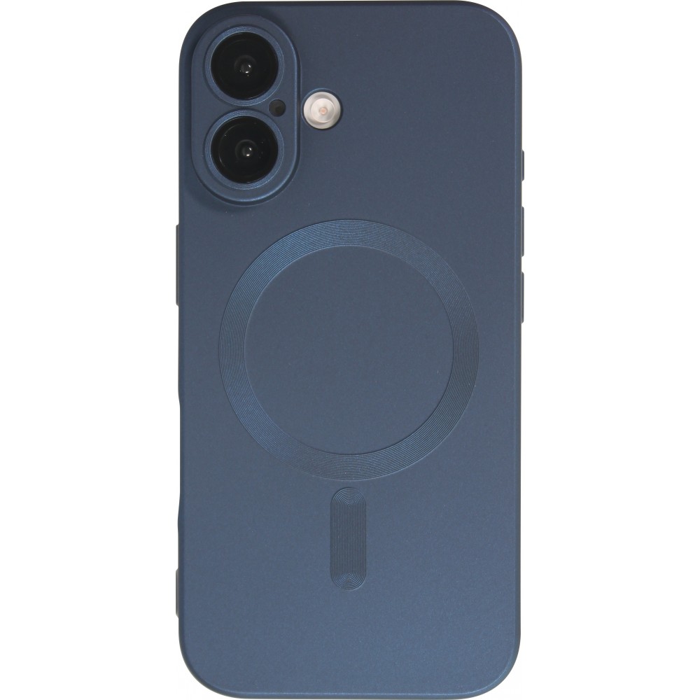 iPhone 16 Case Hülle - Gummi weich mit Kameraschutzglas MagSafe - Dunkelblau