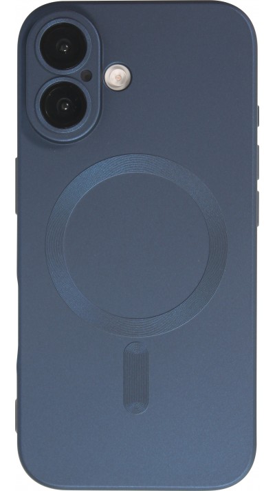 iPhone 16 Case Hülle - Gummi weich mit Kameraschutzglas MagSafe - Dunkelblau