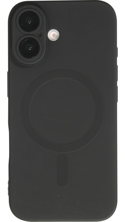 iPhone 16 Case Hülle - Gummi weich mit Kameraschutzglas MagSafe - Schwarz