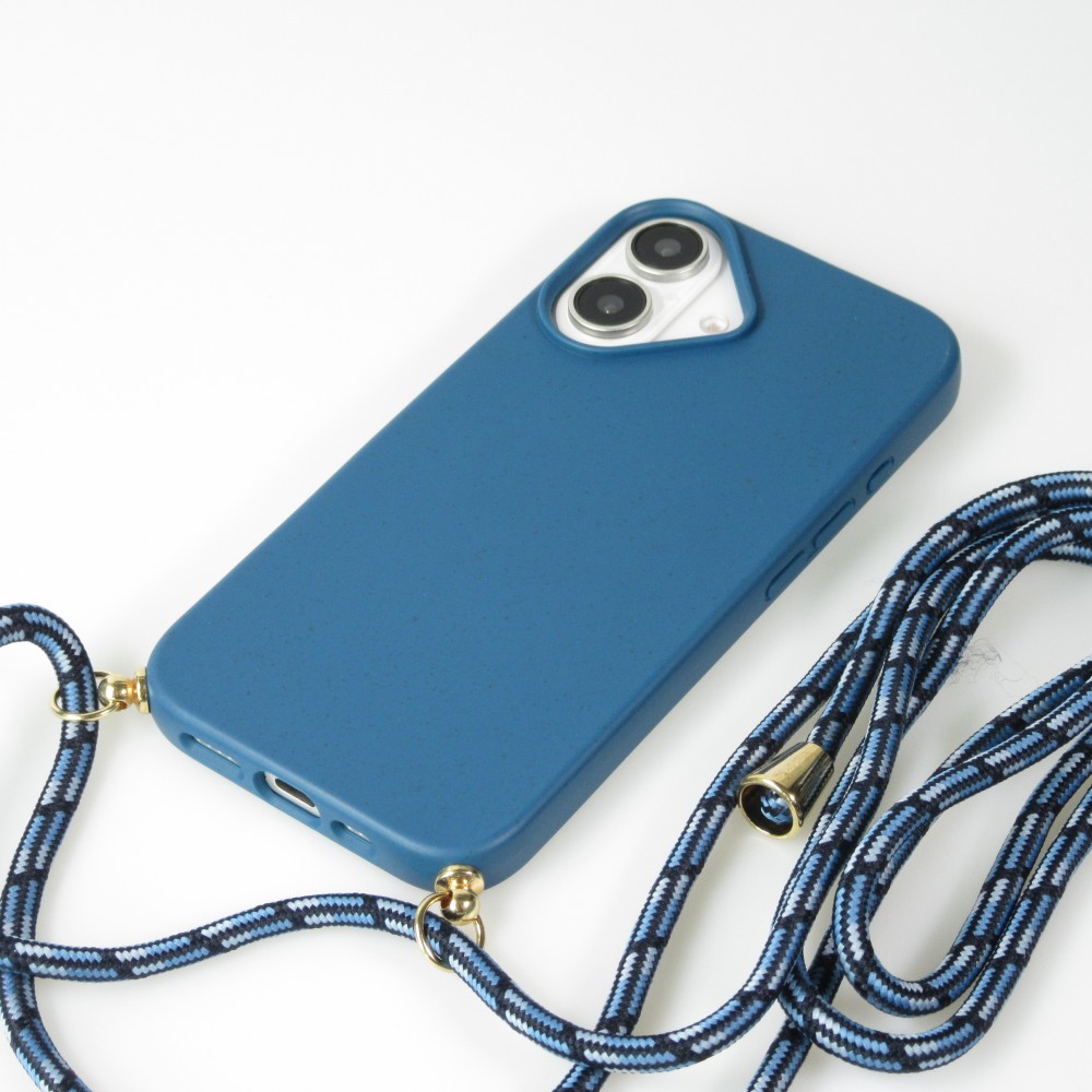 iPhone 16 Plus Case Hülle - Bio Eco-Friendly Vegan mit Handykette Necklace blau