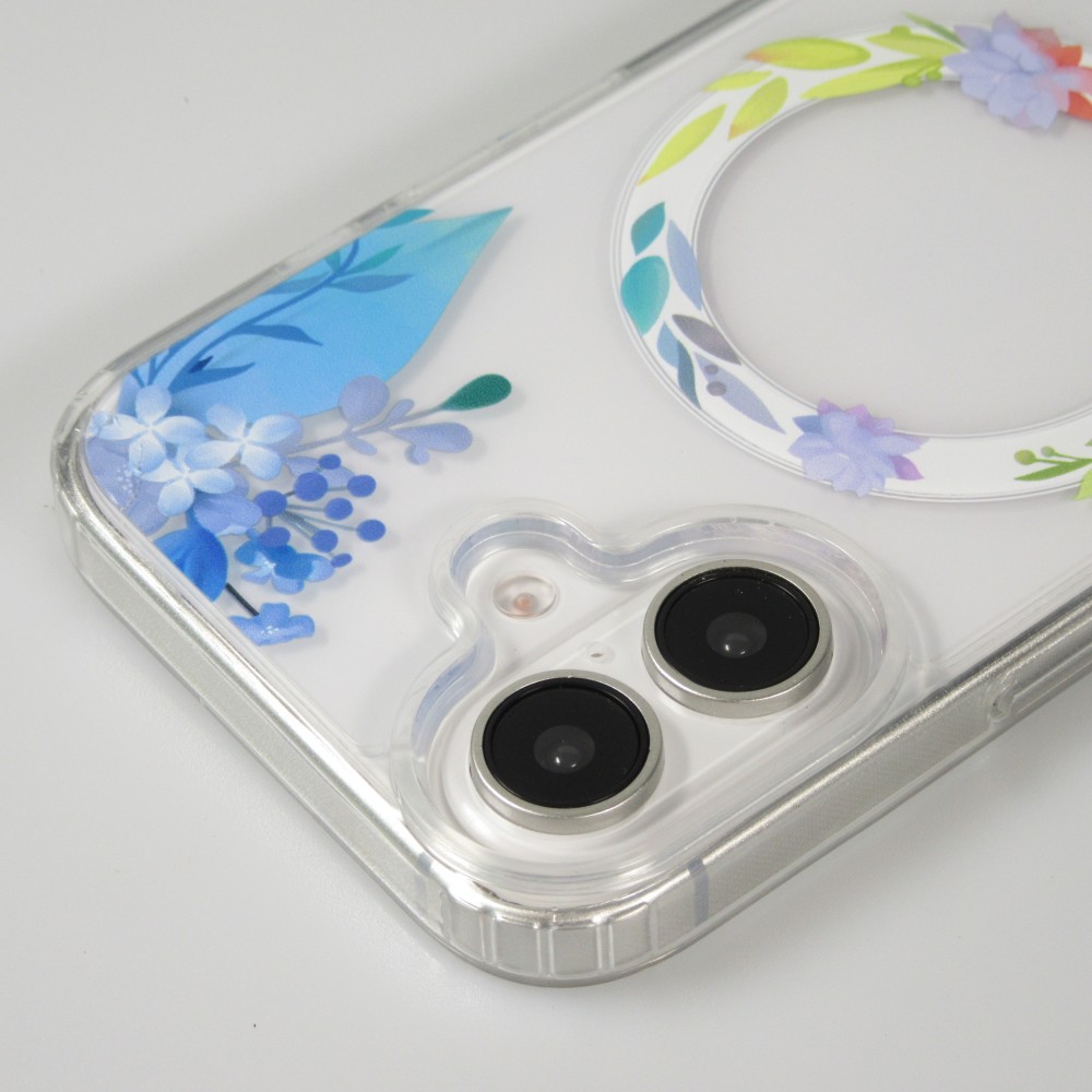 iPhone 16 Plus Case Hülle - Gummi Silikon steif mit MagSafe Frühlings Blumen - Transparent