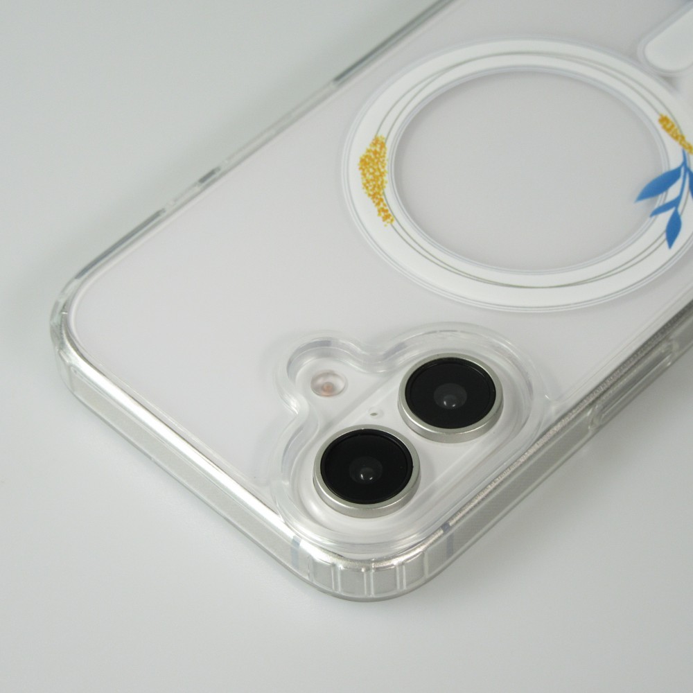 iPhone 16 Plus Case Hülle - Gummi Silikon steif mit MagSafe blaue Rose - Transparent