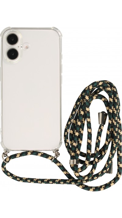 iPhone 16 Plus Case Hülle - Gummi transparent bumper mit Seil - Grün / gold