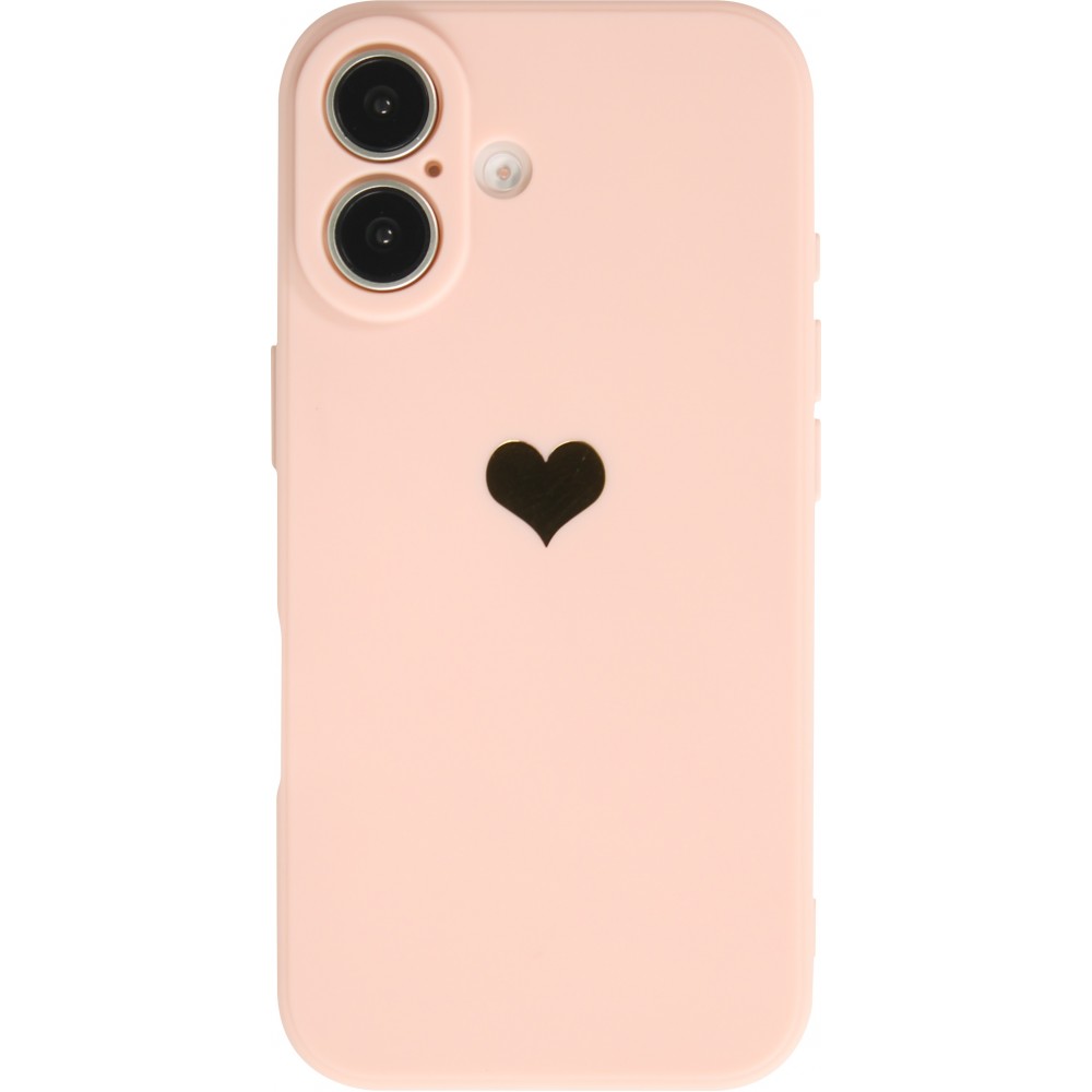 iPhone 16 Plus Case Hülle - Silikon Mat Herz gold - Rosa