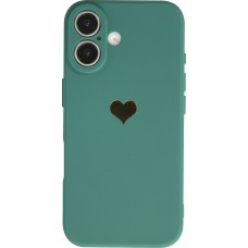 iPhone 16 Plus Case Hülle - Silikon Mat Herz gold - Dunkelgrün