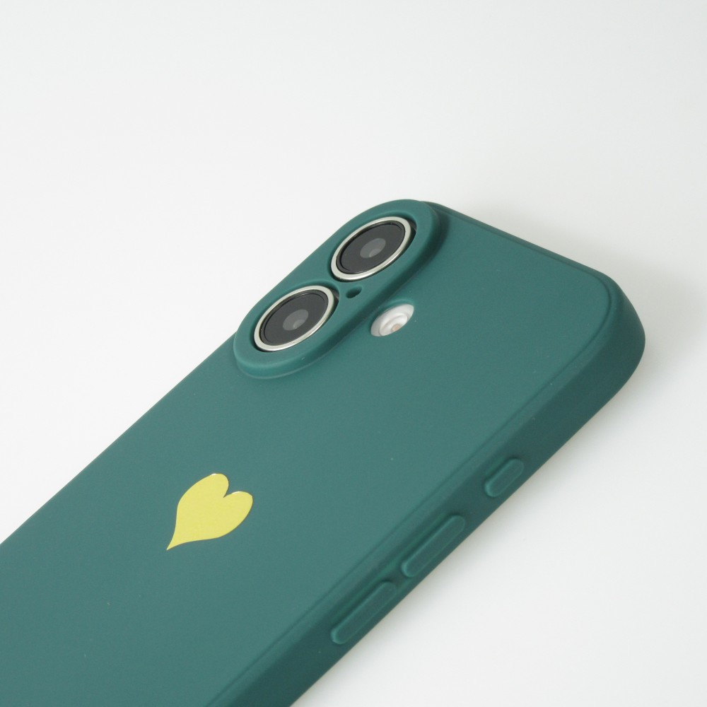 iPhone 16 Plus Case Hülle - Silikon Mat Herz gold - Dunkelgrün