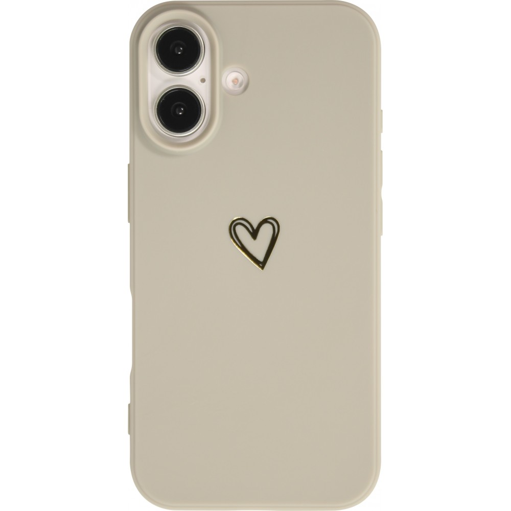 iPhone 16 Plus Case Hülle - Silikon matt Herzdesign gold - Grau