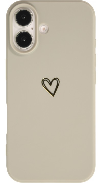 iPhone 16 Plus Case Hülle - Silikon matt Herzdesign gold - Grau