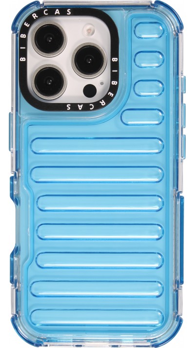 Coque iPhone 16 Pro Max - Couverture en silicone dur transparente avec effet Bulp 3D et coins renforcés - Bleu