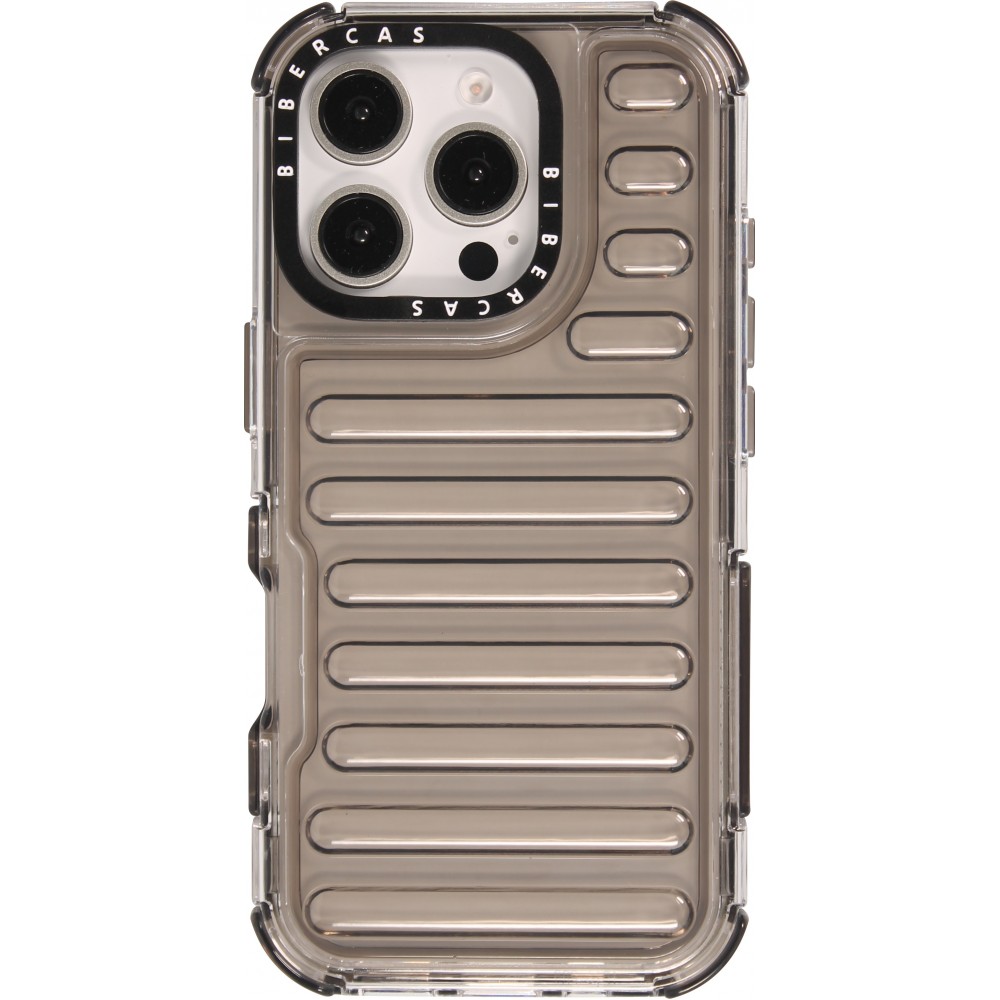 iPhone 16 Pro Case H&uuml;lle - Transparente Hart-Silikon Cover mit 3D Bulp Effekt und verst&auml;rkten Ecken - Grau