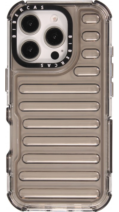 iPhone 16 Pro Max Case Hülle - Transparente Hart-Silikon Cover mit 3D Bulp Effekt und verstärkten Ecken - Grau