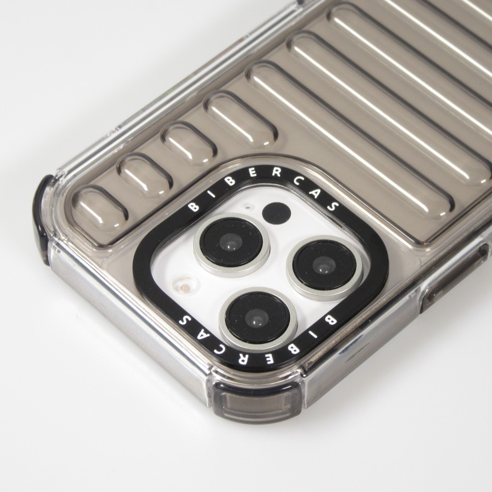 iPhone 16 Pro Case H&uuml;lle - Transparente Hart-Silikon Cover mit 3D Bulp Effekt und verst&auml;rkten Ecken - Grau