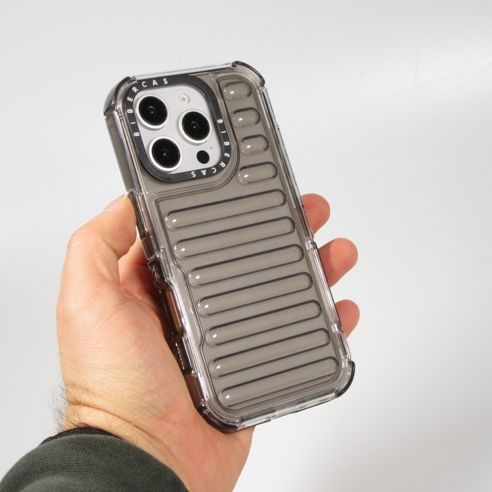 iPhone 16 Pro Case H&uuml;lle - Transparente Hart-Silikon Cover mit 3D Bulp Effekt und verst&auml;rkten Ecken - Grau