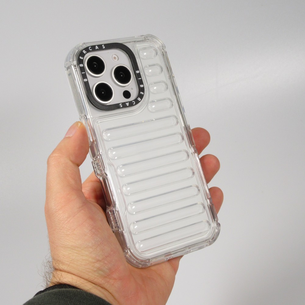 iPhone 16 Pro Case H&uuml;lle - Transparente Hart-Silikon Cover mit 3D Bulp Effekt und verst&auml;rkten Ecken - Transparent