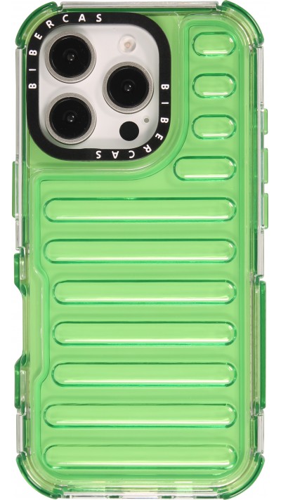 iPhone 16 Pro Max Case Hülle - Transparente Hart-Silikon Cover mit 3D Bulp Effekt und verstärkten Ecken - Grün