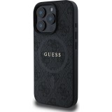 iPhone 16 Pro Case H&uuml;lle - Guess Monogramm Kunstleder mit integriertem Magsafe - Schwarz