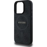 iPhone 16 Pro Case H&uuml;lle - Guess Monogramm Kunstleder mit integriertem Magsafe - Schwarz