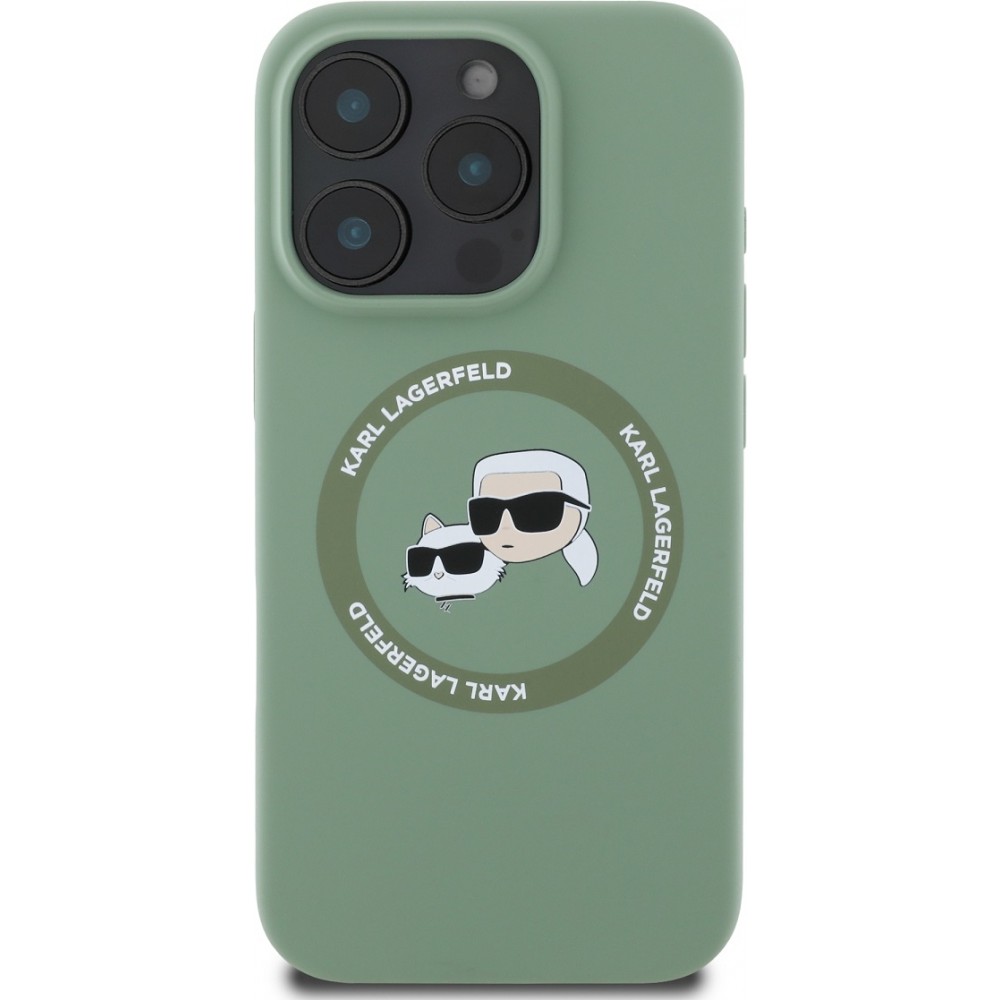 iPhone 16 Pro Max Case Hülle - Karl Lagerfeld und Choupette soft touch mit MagSafe - Dunkelgrün