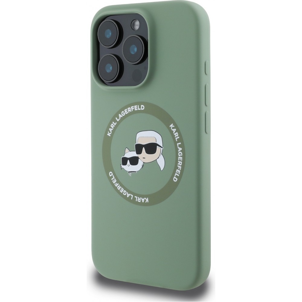 iPhone 16 Pro Max Case Hülle - Karl Lagerfeld und Choupette soft touch mit MagSafe - Dunkelgrün