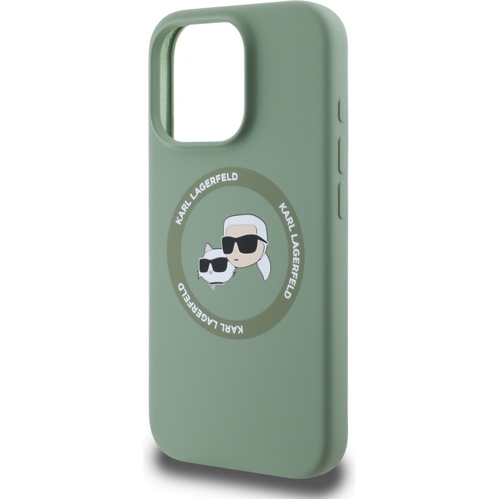 iPhone 16 Pro Max Case Hülle - Karl Lagerfeld und Choupette soft touch mit MagSafe - Dunkelgrün