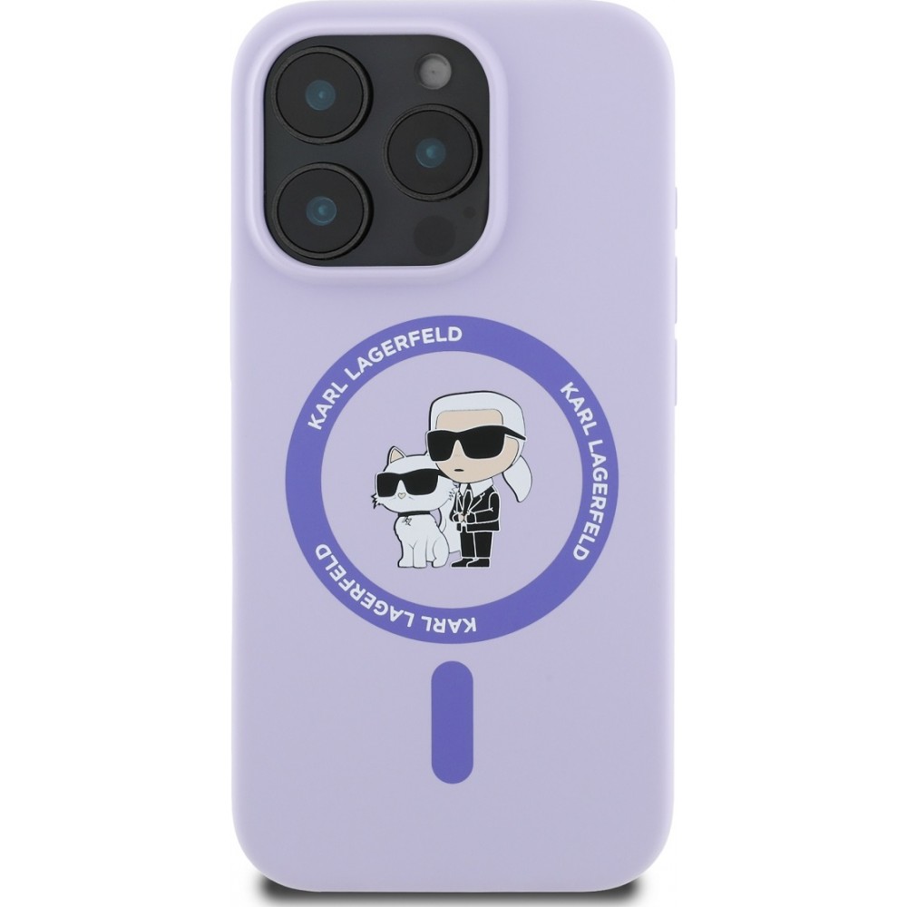 iPhone 16 Pro Case Hülle - Karl Lagerfeld und Choupette soft touch mit MagSafe - Lila
