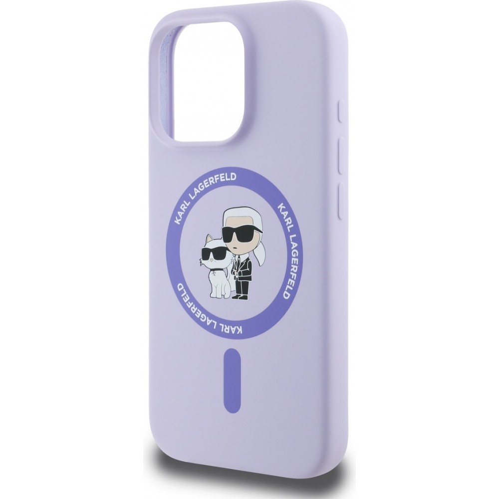 iPhone 16 Pro Case Hülle - Karl Lagerfeld und Choupette soft touch mit MagSafe - Lila