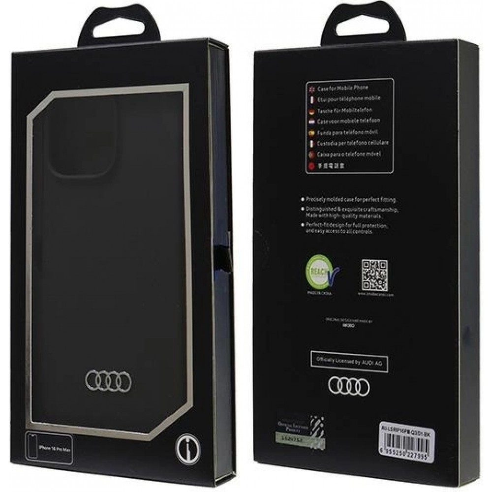 iPhone 16 Pro Max Case Hülle - Audi Silikon Soft Touch mit Logo - Schwarz